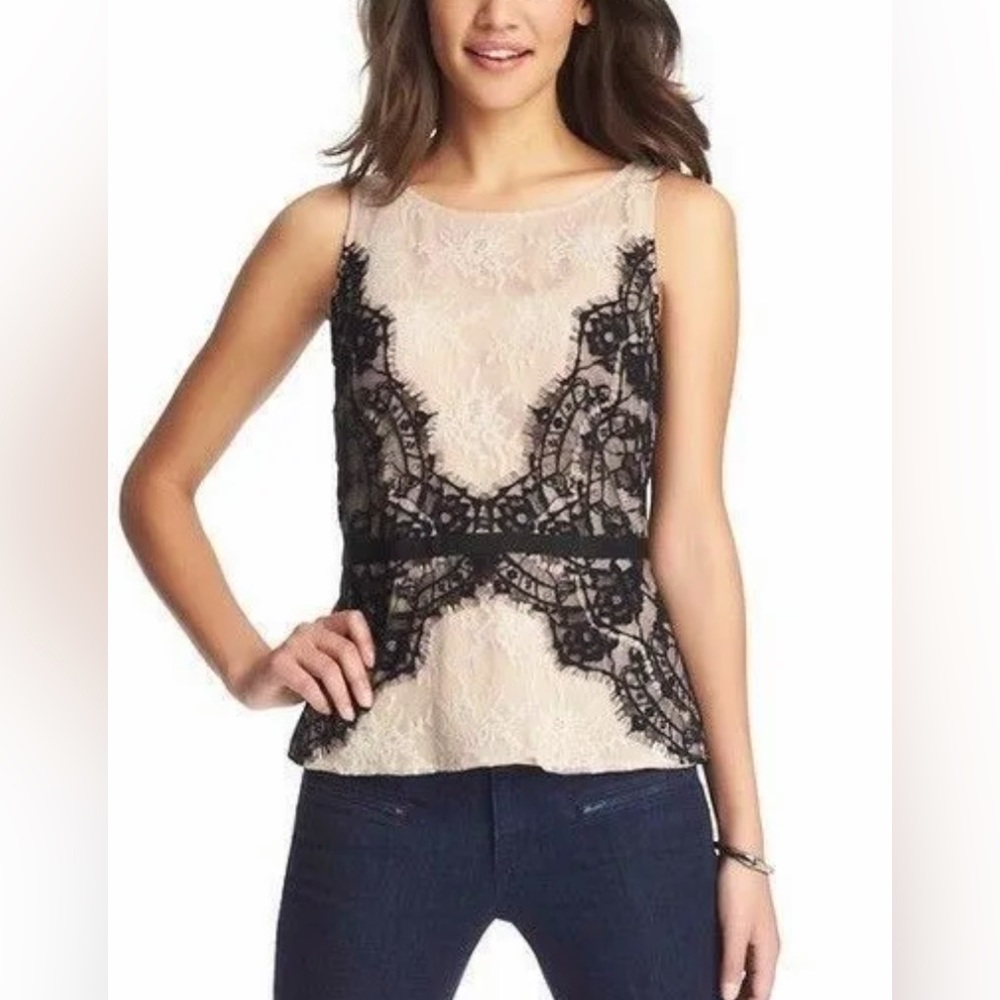 Ann Taylor LOFT Pink and Black Lace Sleeveless Blouse